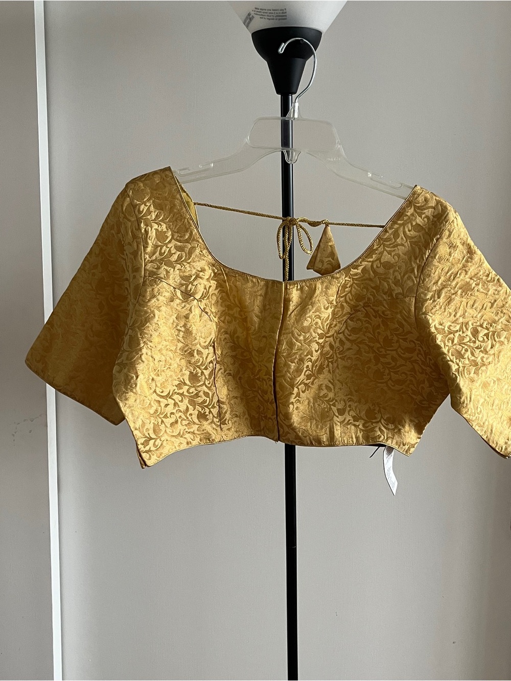 Gold Brocade Cotton Lining Saree Sari Blouse Choli Cropped Top Round neck XL